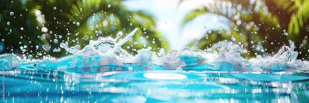 Poster peaceful water splash with no visible objects - a serene, invisible object creating a splash in calm