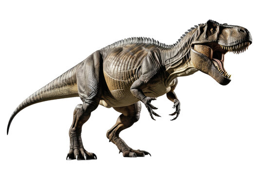 Tyrannosaurus Rex, full body captured in, isolated against a pure white backdrop, high-quality stock photograph, dramatic lighting, ultra clear, ultra realistic