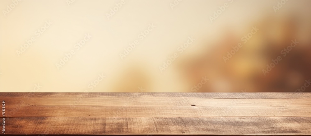 Poster empty wooden table on soft background