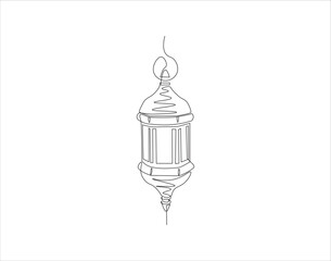 Continuous Line Drawing Of Lantern. One Line Of Lantern. Lantern Light Continuous Line Art. Editable Outline.