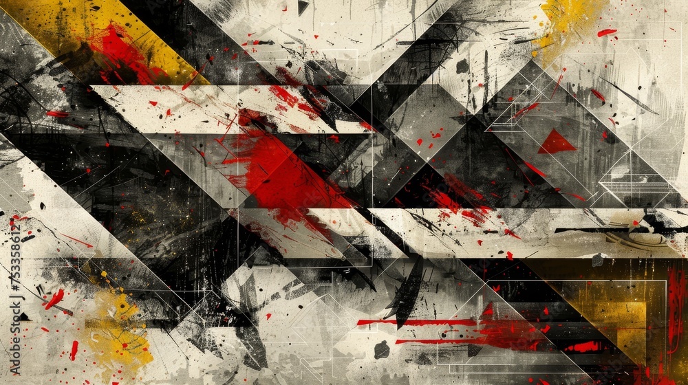 Poster vibrant geometric backgrounds with sharp angles, interlocking shapes, and striking compositions.