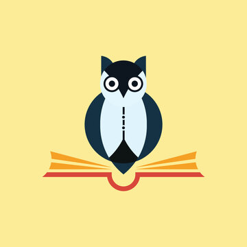 Owl Book Educational Logo with Flat Design Template
