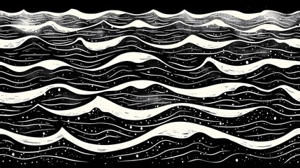 Monochrome Ocean Waves Art: Detailed Black and White Illustration of Sea Waves