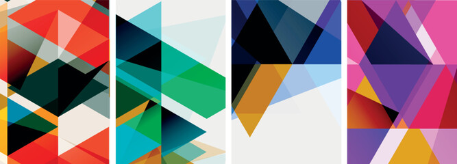 Colorful bright triangles with various colors and transparencies. Vector illustration For Wallpaper, Banner, Background, Card, Book Illustration, landing page