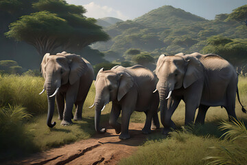herd of elephants in their natural habitat