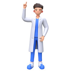 3D Male Doctor pointing finger up
