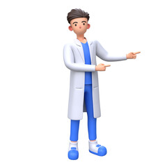 3D Male Doctor pointing right with both index finger