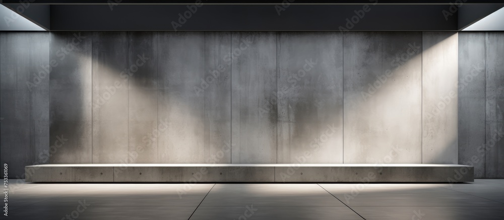 Poster abstract and minimalist architectural backdrop with a modern concrete exhibition space and empty gal