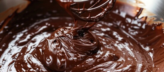 Baking process for chocolate ganache being whipped at close range.