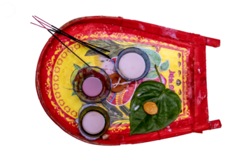 Indian hindu wedding ceremony traditional items, lords & almighty signs and symbols,Kalash with coconut and mango leaves Symbol of hindu traditional rituals, Realistic style Vector Isolated in transpa