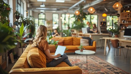 Creative co-working space, diverse group of professionals, dynamic and inspirational office setting