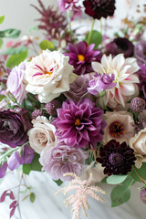 Luxuriously beautiful wedding bouquet of pink, purple and white flowers