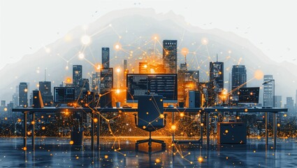 Smart office technology in use, automated systems for efficient operations, professionals adapting to new tools