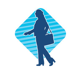 Silhouette of a business woman wearing office work women suit in pose carrying briefcase