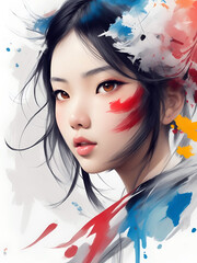 Beautiful woman illustration in Oil painting style on white background
