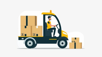 Warehouse workers and forklift drivers Forklift carrying pallets with goods in boxes, transportation, moving