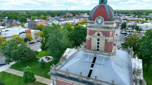 Aerial Elkhart Courthouse Pedestal Establishing Shot