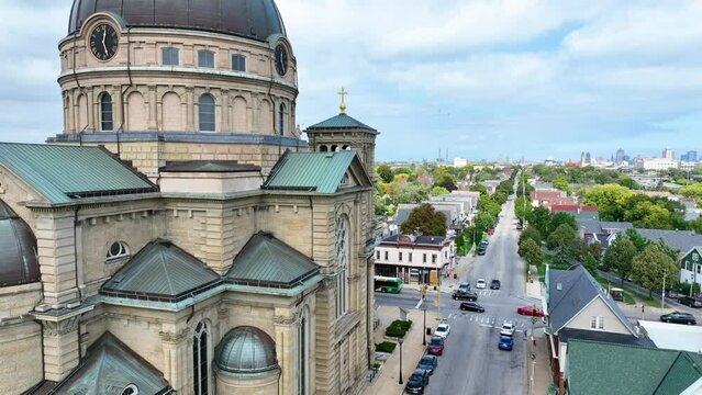 Aerial View of Basilica of Saint Josaphat in Milwaukee Pedestal Shot