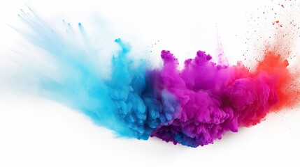 Accelerated explosion of colorful paint powder. Dynamic burst of bright colored powder on white background - obrazy, fototapety, plakaty