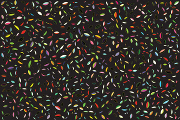 Illustration, pattern of multicolor of leaf on black background.