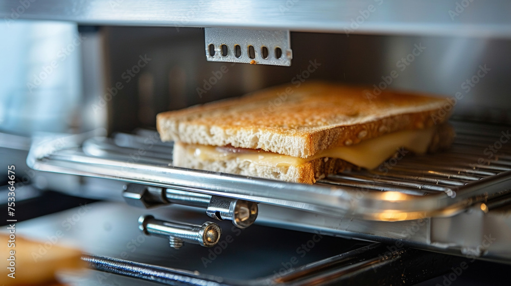 Aufkleber macro shot of the hinge mechanism on a sandwich maker showing how it secures the top and bottom plat