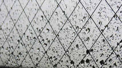 Window on a rainy day with water drops