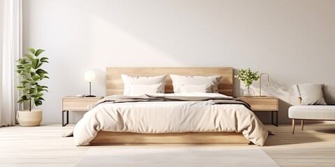 Fototapeta premium Light bedroom with bedside tables and big bed
