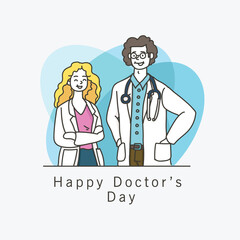 Happy Doctor's Day greeting card. Vector illustration in linear style
