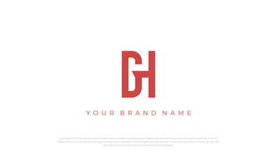 monogram logo initial letters D, H, DH in red color