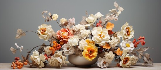 Preserved flowers displayed in a vase on a neutral backdrop - obrazy, fototapety, plakaty