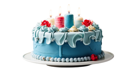 blue birthday cake isolated on transparent background