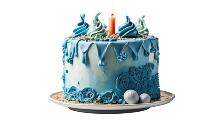 blue birthday cake isolated on transparent background