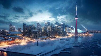 Illumination in the White Void: The Majestic CN Tower asserting resilience during harsh Canadian Winter