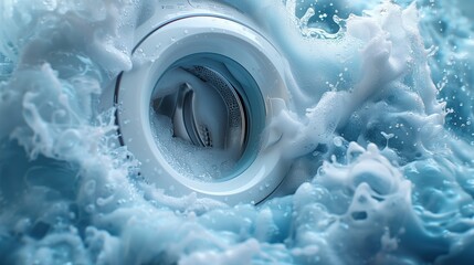 Detergent cleans fabric under water. Helps remove stubborn stains from fabric fibers, washing and cleaning, - obrazy, fototapety, plakaty