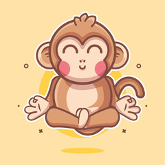 smiling monkey animal character mascot with yoga meditation pose isolated cartoon