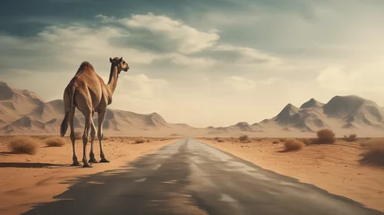 Tuinposter camel in the desert © qaiser