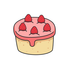 Cake with strawberries. Vector illustration in doodle style.