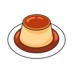 Illustration of a caramel flan isolated on a white background.