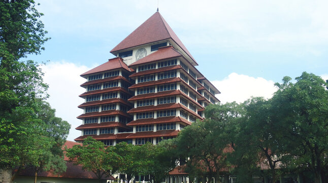 Depok, Indonesia - March 1, 2024: The  rectorate building of the University of Indonesia in West Java.          