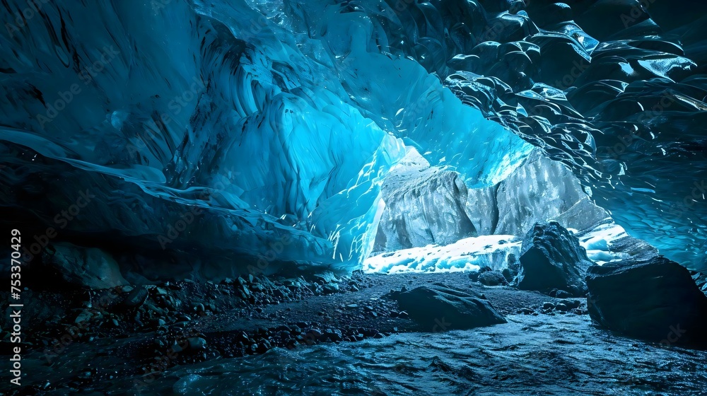 Poster a large ice cave filled with lots of snow