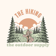 Fototapeta premium illustration of a person hiking in vintage style