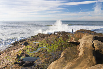 Waves breaking on Sunset Cliffs, San Diego, California
