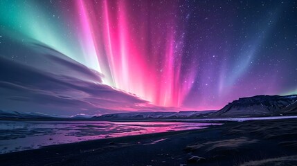 a colorful aurora bore in the night sky - obrazy, fototapety, plakaty