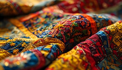 a close up view of a colorful cloth - obrazy, fototapety, plakaty
