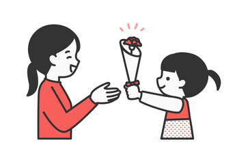 花をプレゼントする子供のイラスト素材