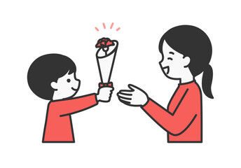 花をプレゼントする子供のイラスト素材