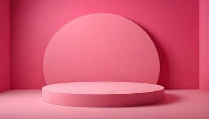 A pink podium on a pink background with a pink wall pink