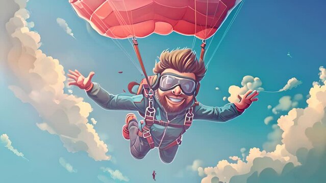 3D animated paratrooper descending from the sky with precision landing. Dynamic action scene.
