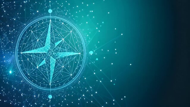 Dynamic polygon line background with compass illustration. Futuristic geometric design.
