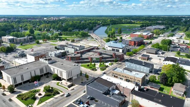Aerial View of Muncie Downtown with Delaware County Court Tracking Shot
